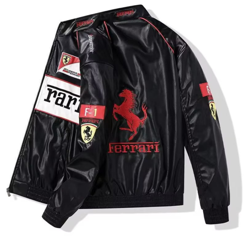 Fashion Fleece-Lined Coat for  SJ F1 Team Autumn Winter Jacket Retro Motorcycle Leather Clothes Racing Baseball Jacket