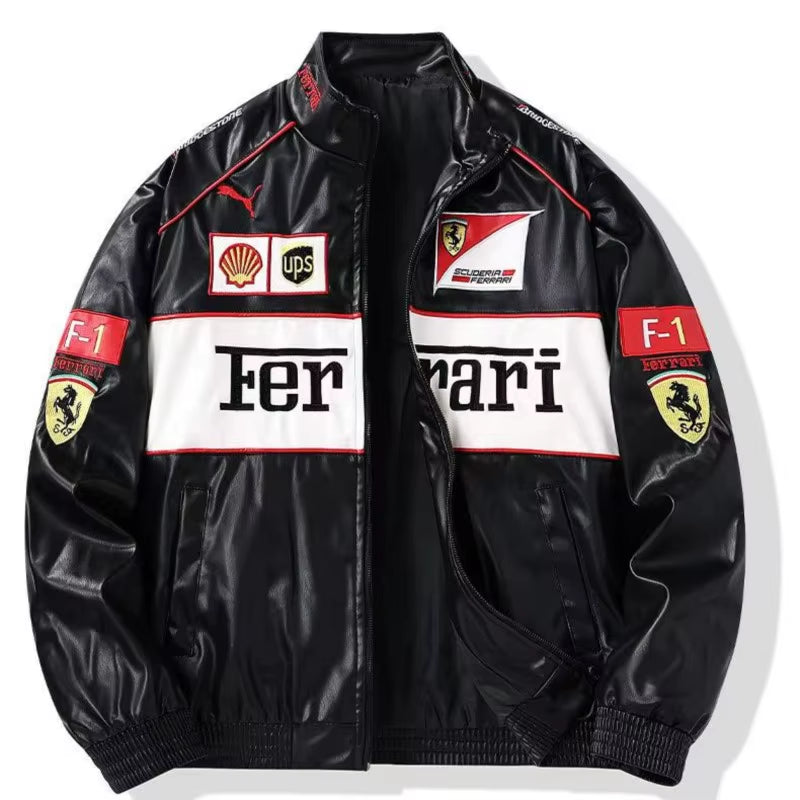 Fashion Fleece-Lined Coat for  SJ F1 Team Autumn Winter Jacket Retro Motorcycle Leather Clothes Racing Baseball Jacket