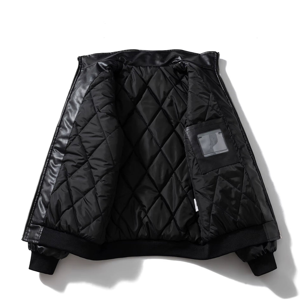 Embroidered Leather Coat Motorcycle Stand up Collar Riding Coat Autumn/Winter Leather Jacket Motorcycle Trend